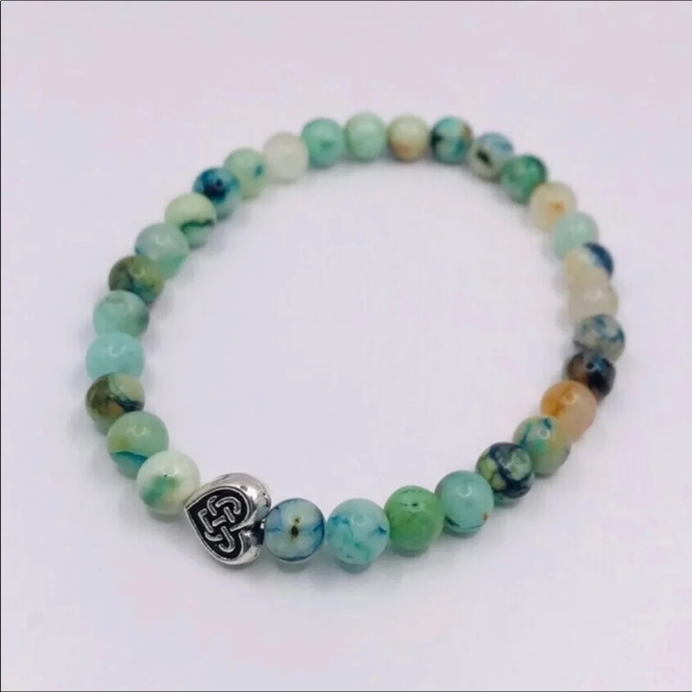 Chrysocolla Azurite Gemstone Beaded Stretch Bracelet 7.25”